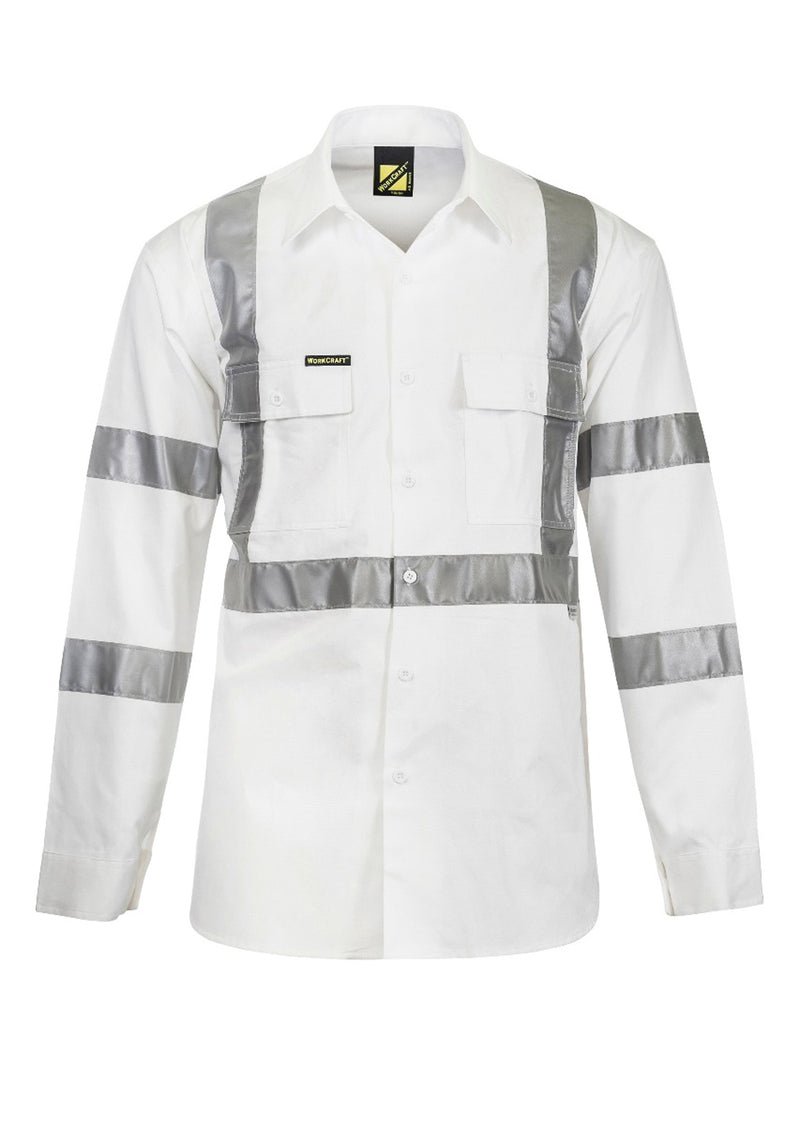 Workcraft Hivis Long Sleeve Relective Cotton Drill Shirt 'X' Pattern - WS3222