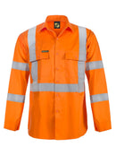 Workcraft Lightweight Hivis Long Sleeve Vented Cotton Drill Shirt Reflective Tap 'X' Pattern NSW Rail - WS6010