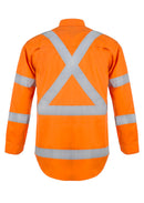 Workcraft Lightweight Hivis Long Sleeve Vented Cotton Drill Shirt Reflective Tap 'X' Pattern NSW Rail - WS6010