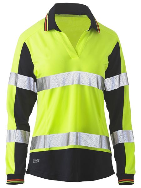 Bisley Ladies Taped Two Tone Hivis Long Sleeve Polo - BKL6225T