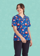 Biz Care Womens Christmas V-Neck Short Sleeve Scrub Top - CST346LS
