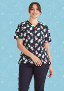 Biz Care Womens Christmas V-Neck Short Sleeve Scrub Top - CST346LS