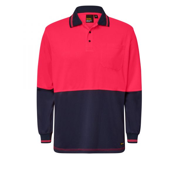 Workcraft Hivis Long Sleeve Micromesh Polo with Pocket 157gsm - WSP202