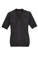 Biz Care Womens Zip Front Short Sleeve Knit - CK962LC