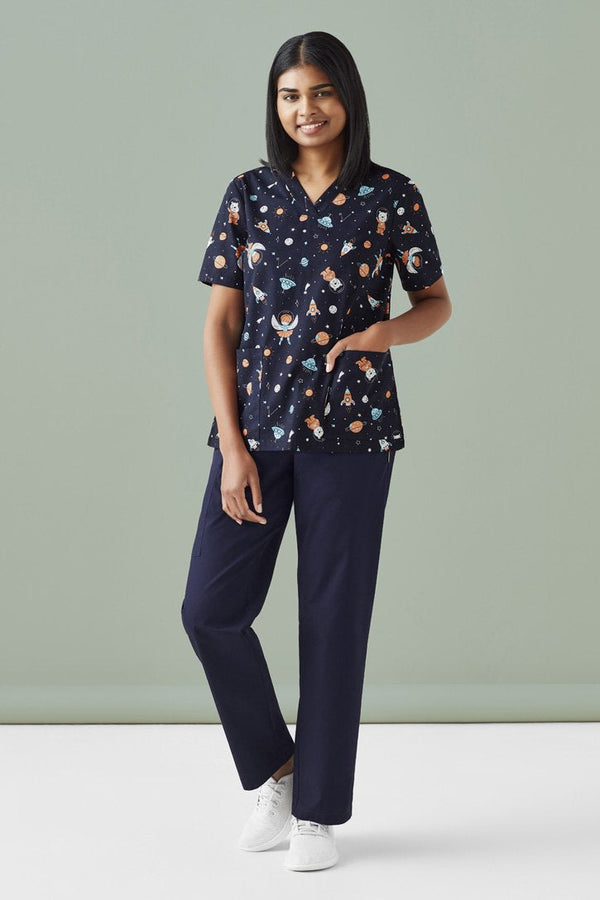 Biz Care Womens Space Party Scrub Top - CST148LS