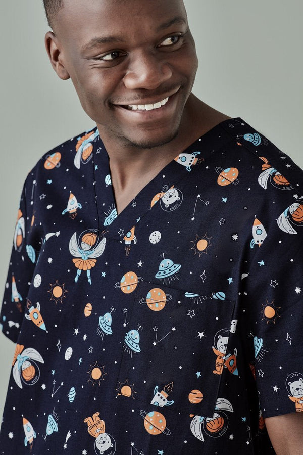 Biz Care Mens Space Party Scrub Top - CST148MS