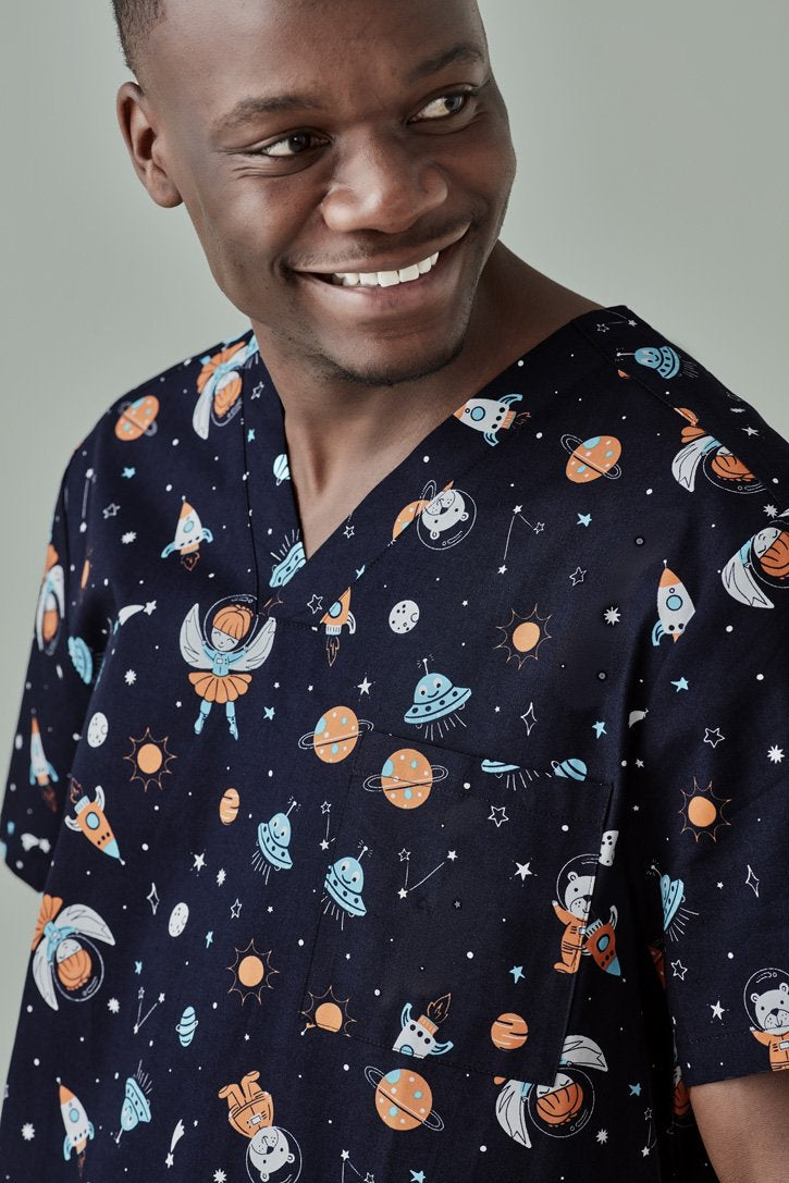 Biz Care Mens Space Party Scrub Top - CST148MS